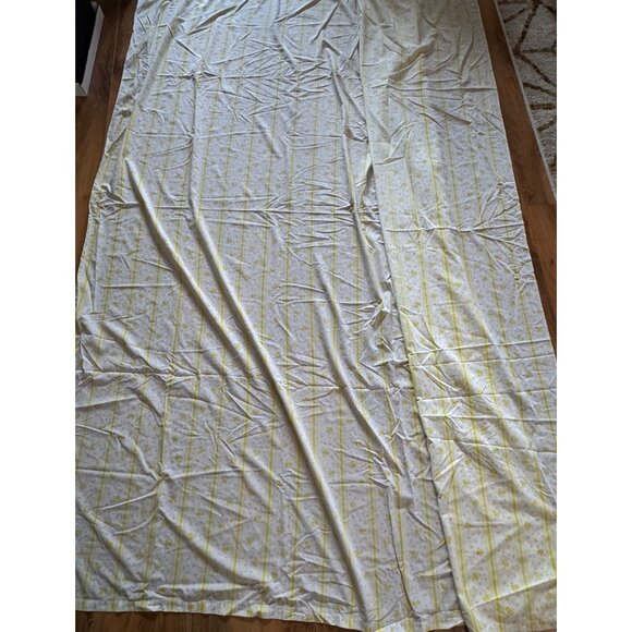 Vintage Fashion Manor Yellow Floral Stripe Percale Flat & Fitted Full Sheets - Picture 7 of 12